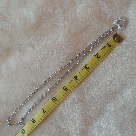 Swarovski Large Crystal Pave Open Heart Necklace Chainlink Swan Stamped Silver - Picture 4 of 9